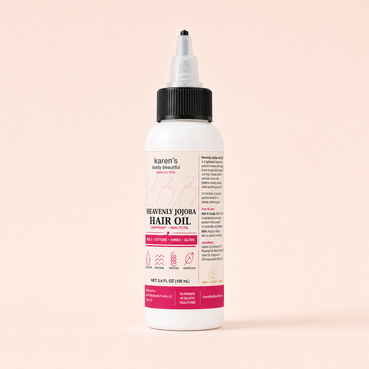 Heavenly Jojoba Hair & Body Oil for Dry Scalp & Natural Hair | Karen's Body Beautiful, 3.4 oz/2 oz