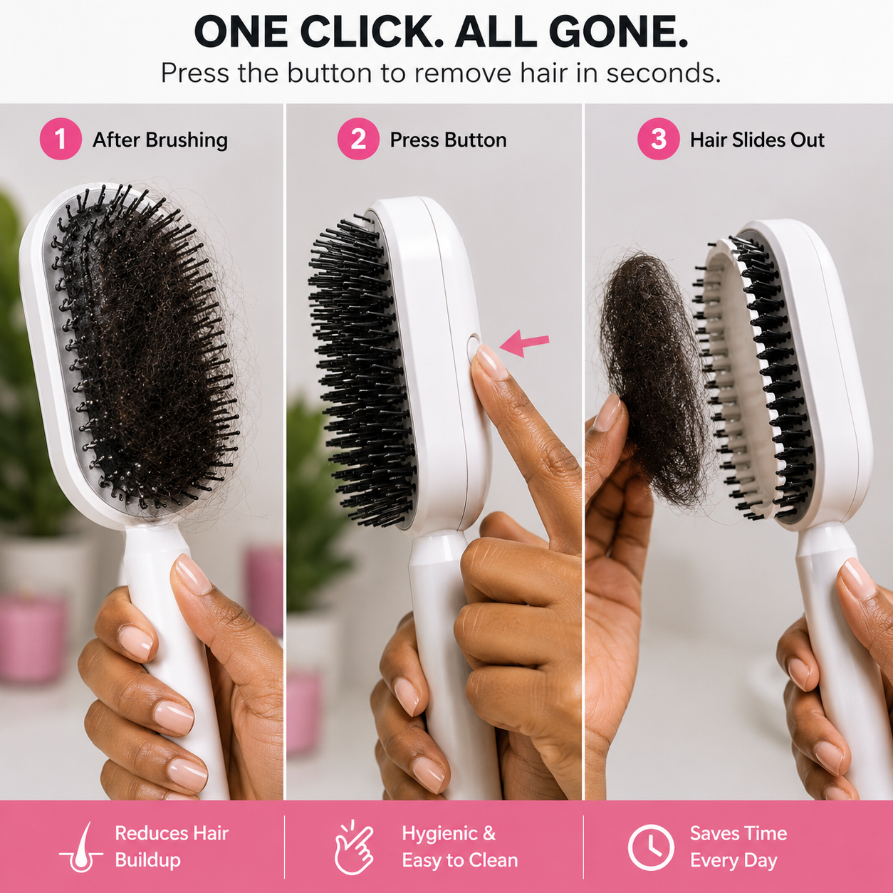 One-Click Self-Cleaning Hairbrush