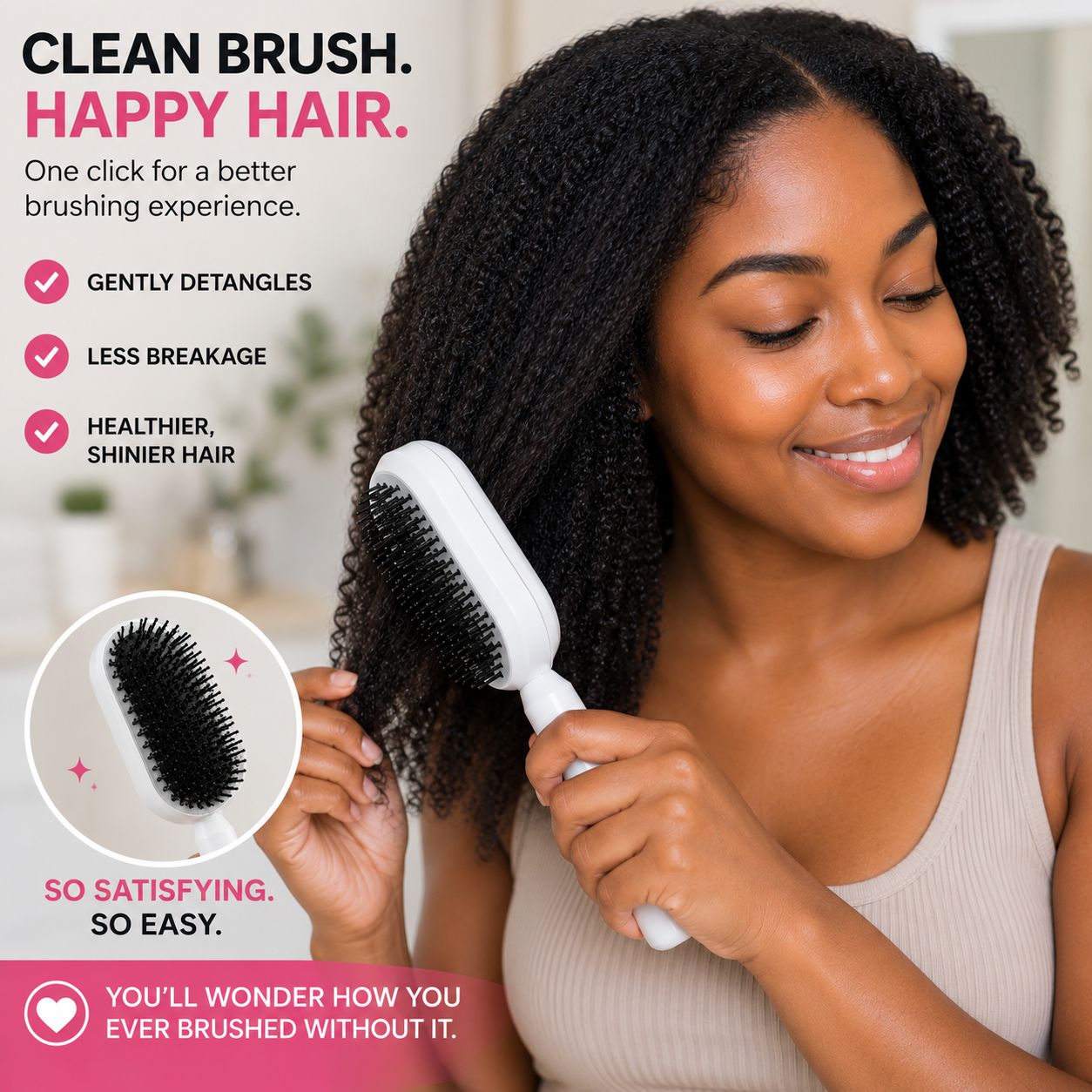 One-Click Self-Cleaning Hairbrush