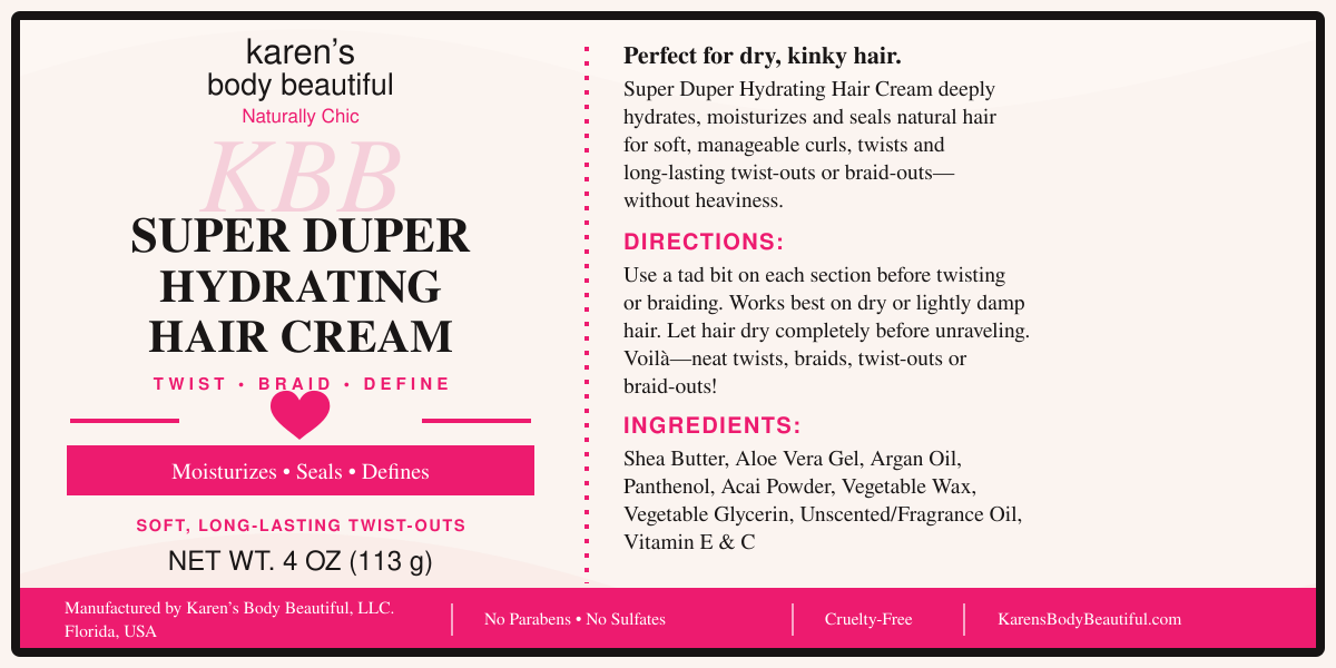 Super Duper Hydrating Hair Cream for Natural Hair & Curls | Karen's Body Beautiful, 4 oz
